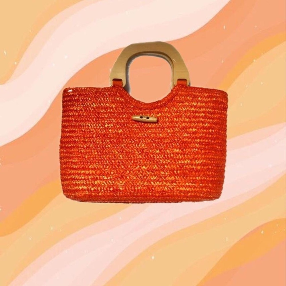 orange woven purse
